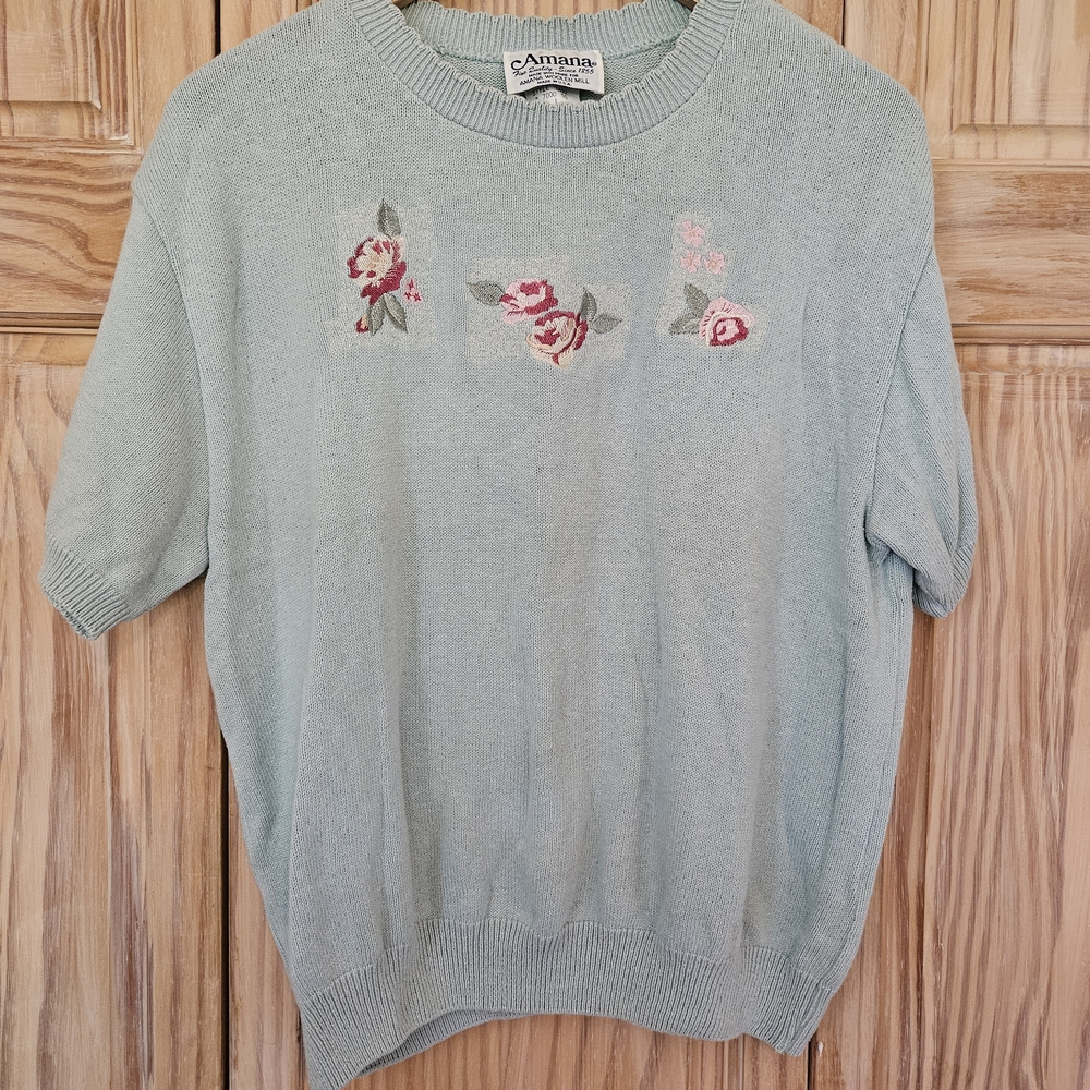 Amiana Men's Light Blue Crewneck Sweater with Floral Design